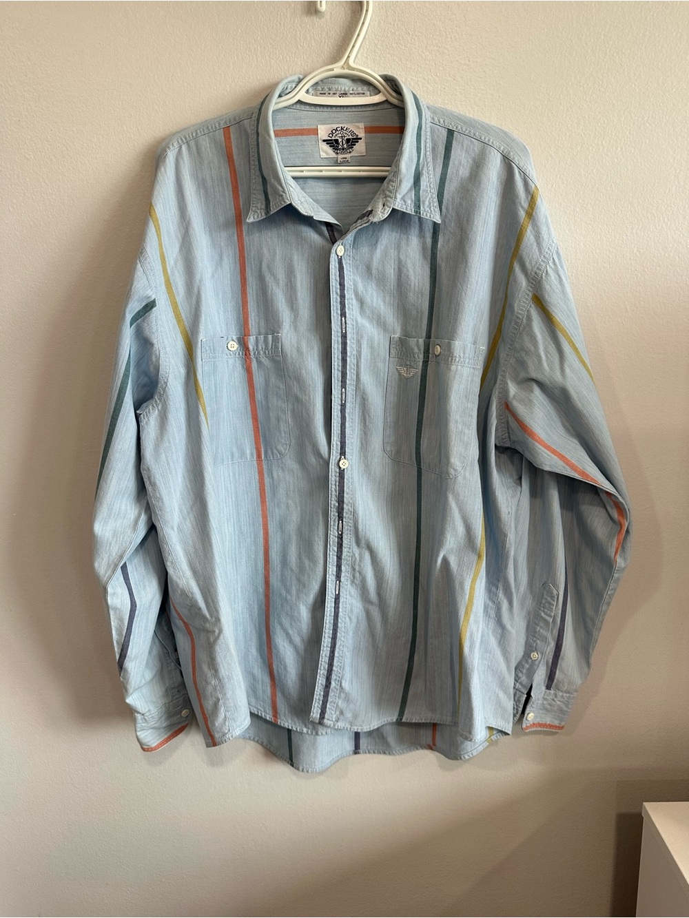 Dockers by Levi’s Men Blue Multicolor Stripe Button Front Shirt 100% Cotton